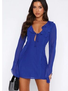 White Fox Boutique Royal Blue Ruffle Tie-Front Mini Dress